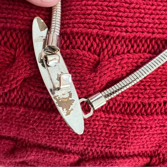 Vintage 70s Wool Blend Knit Shift Dress Sz 8 Burgundy Ivory Stretch Belt Silver - Picture 6 of 14